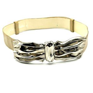 Judith Leiber Tan Lizard Skin Belt w Silver Bow Buckle - Adj. 24-36"
